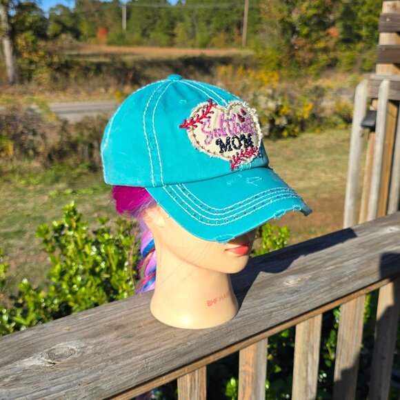 Ladies Turquoise Softball Mom BLING Hat NEW No Tags - Picture 2 of 4
